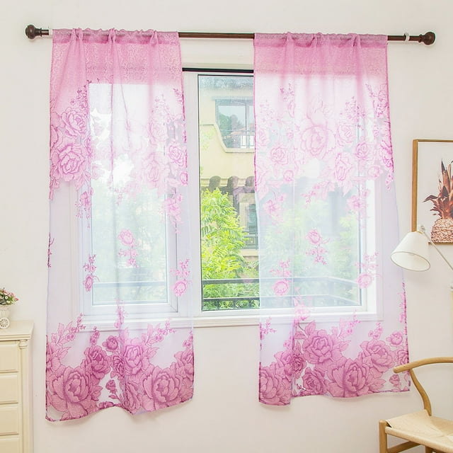 Walbest Home Door Window Balcony Modern Luxury Flower Printed Sheer Tulle Voile Curtain (One piece)