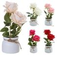 thumbnail image 1 of Walbest Home Office Desk Simulation Plant Set - Unfading Artificial Two Roses Flower with Flower Pot, Indoor Artificial Plants Desk Decor for Home (3.74" x 3.74" x 10.63"), 1 of 7