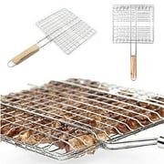 Keyohome Iron Wire Barbecue Grill Basket, Non Stick Portable BBQ Net with Wooden Handle, for Fish, Steak, Meat, Vegetables, Grill Basket for Outdoor BBQs, Kitchen & Camping