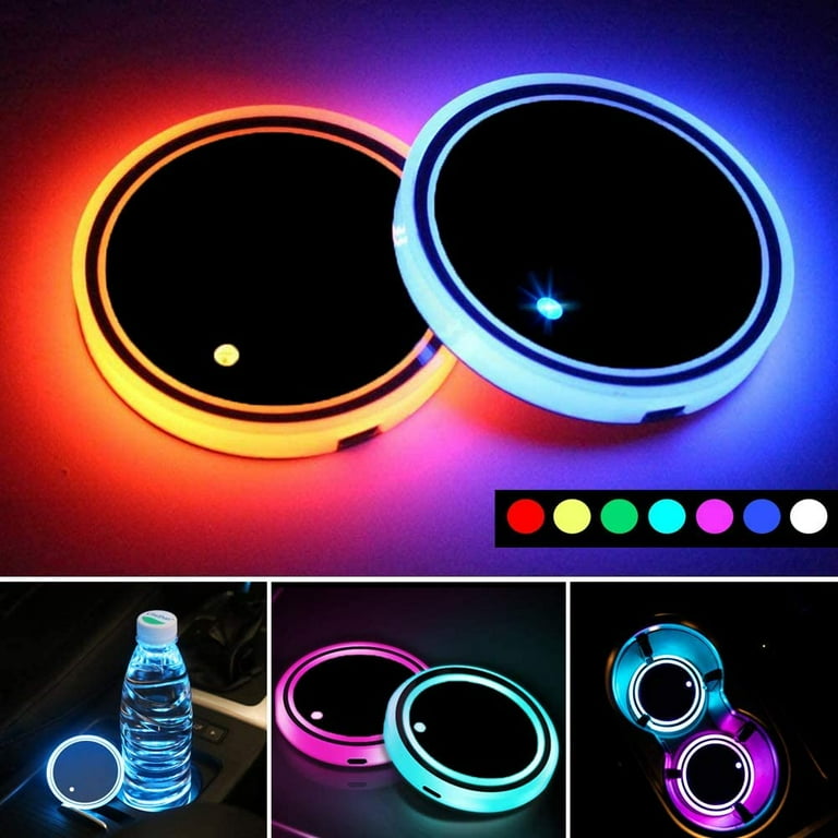 Walbest LED Car Cup Holder Lights 7 Colors Changing USB Charging Mat Waterproof Cup Pad LED Interior Atmosphere Lamp Decoration Light Car Accessories