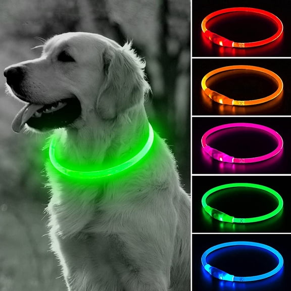 Walbest LED Dog Collar Light - USB Rechargeable Light Up Puppy Collar, TPU Cuttable Glowing Dog Necklace for Small Medium Large Dogs (Green, 35cm)
