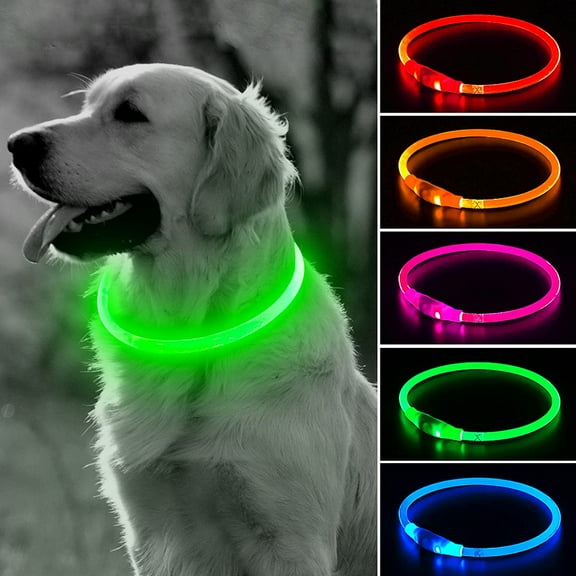 Walbest LED Dog Collar Light - USB Rechargeable Light Up Puppy Collar, TPU Cuttable Glowing Dog Necklace for Small Medium Large Dogs (Yellow, 70cm)