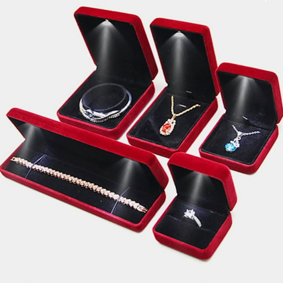 Walbest LED Lighted Ring Box Earring Ring Gift Bracelet Necklace Case, Wedding Ring Jewelry Display Packaging Organizer Storage Holder, Engagement Jewelry Display Case Box