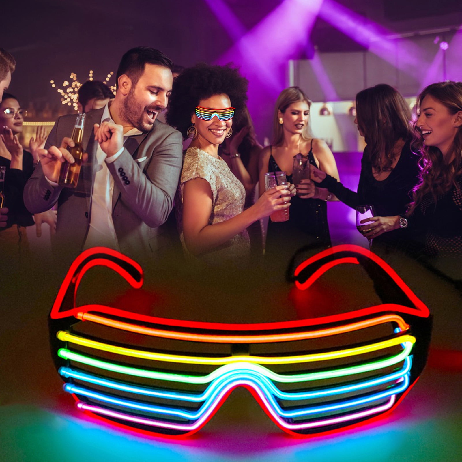 Walbest LED Shutter Neon Rave Glasses Light Up Flashing DJ Sunglasses