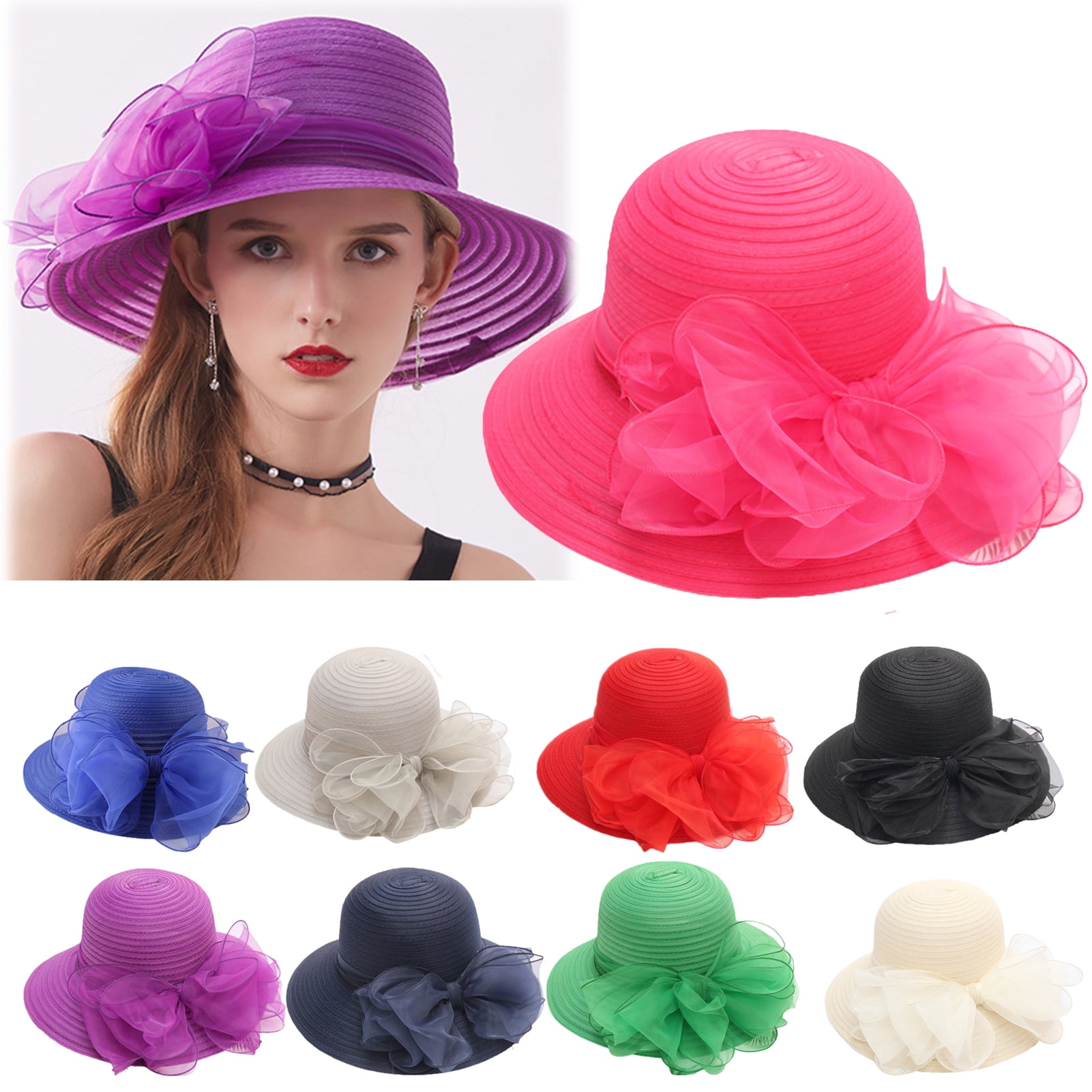 Walbest Ladies Organza Derby Bowler Cap Church Cloche Hat 