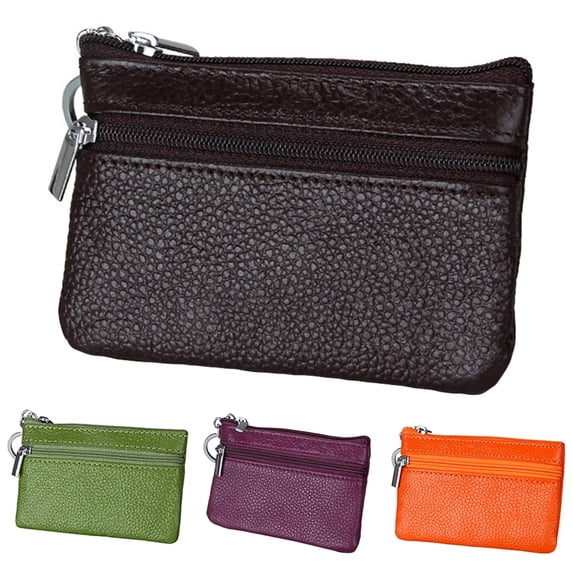 Walbest Ladies Solid Color Anti-theft RFID Blocking Purse Mini Cowhide Leather Wallet Key Ring Zip Coin Purse