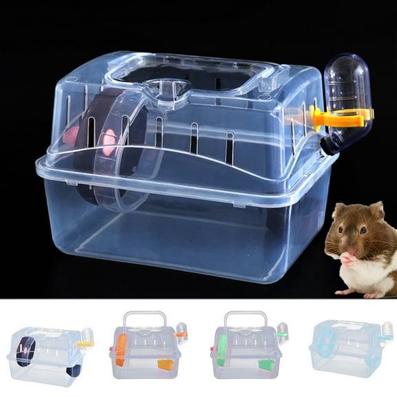 Walbest Large Capacity Hamster Travel Case with Food Bowl Running Wheel, Portable Multifunctional Hamster Carrier Small Pet Crate Pet Supply
