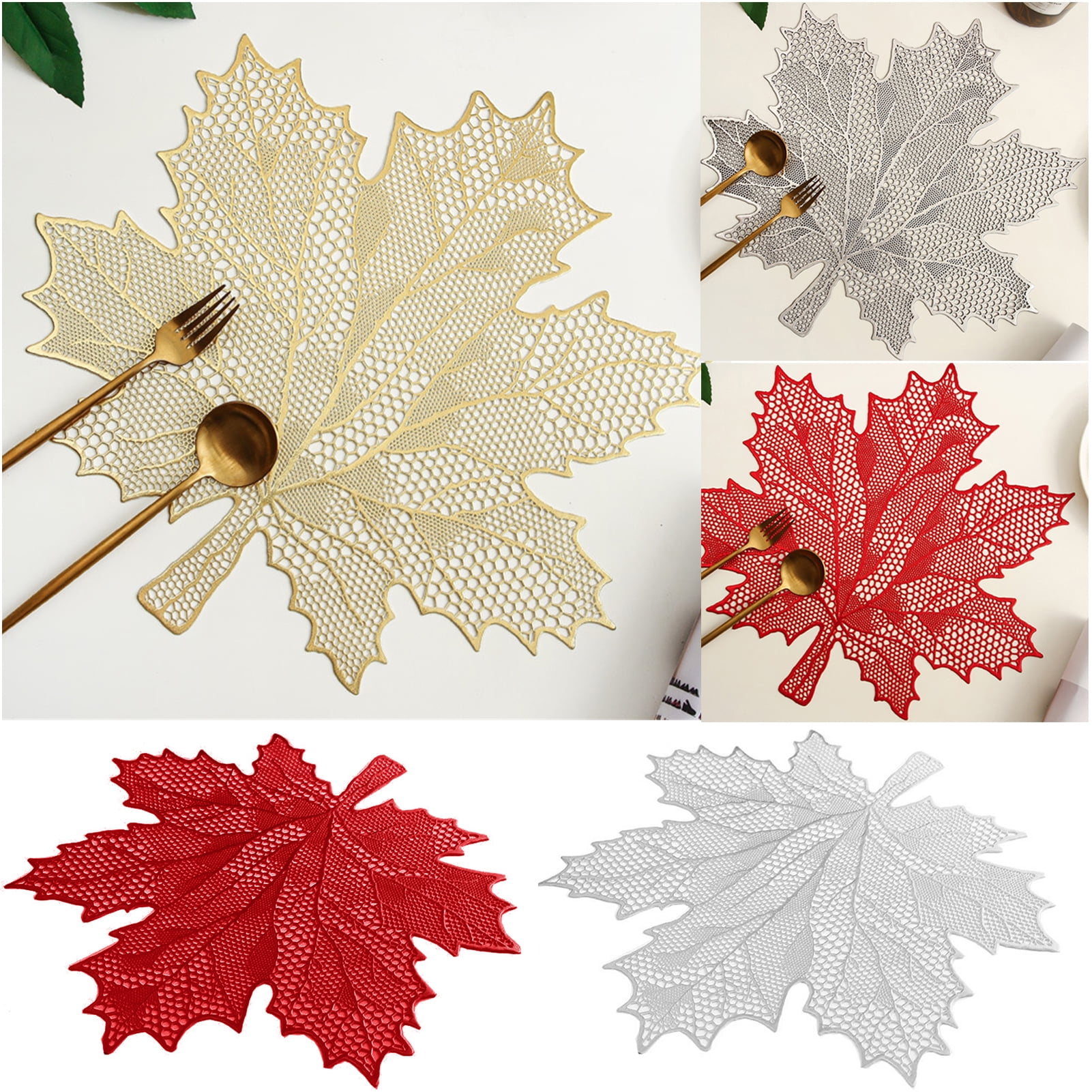 Walbest Large PVC Sycamore Leaf Shape Placemat Doublesided Texture