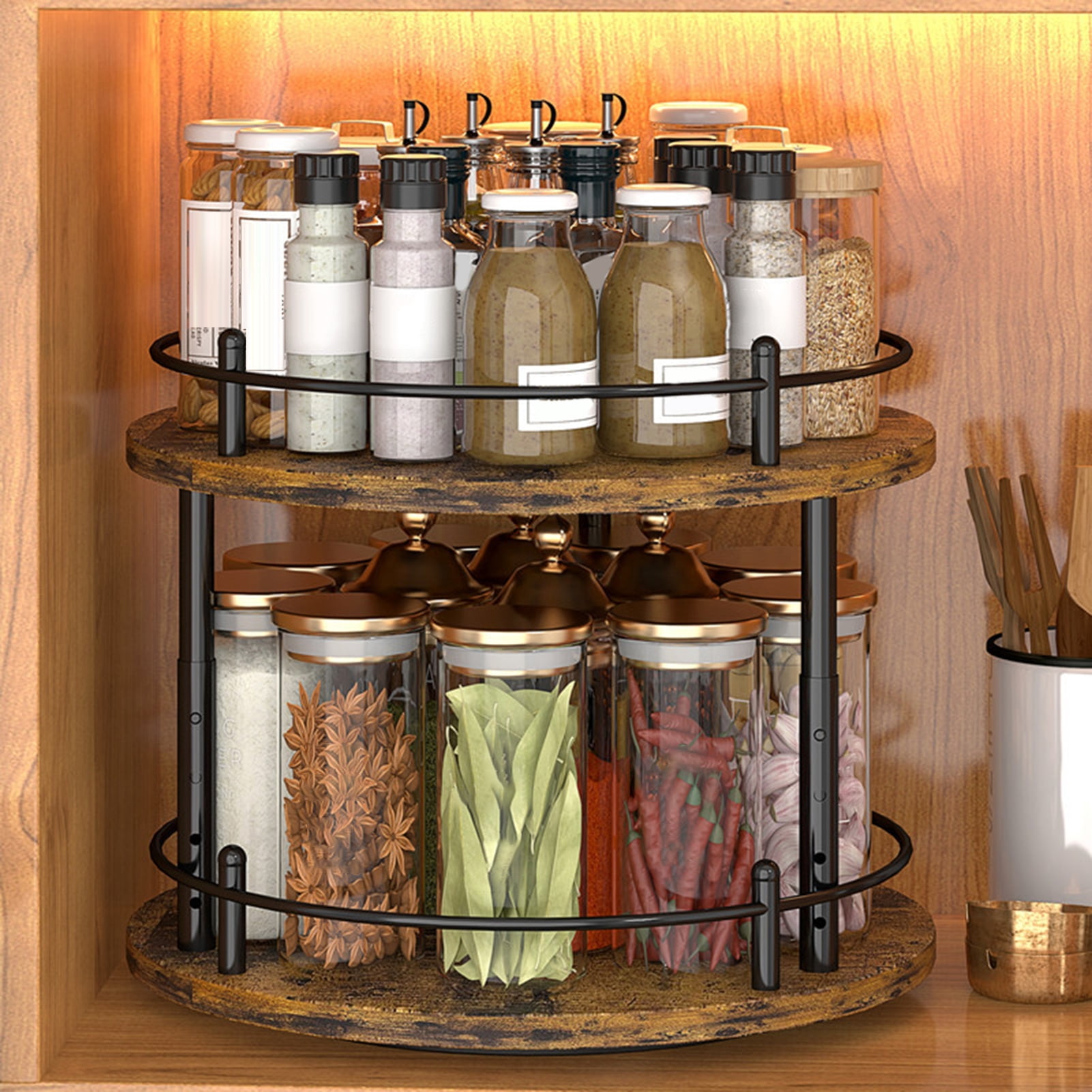 Walbest Lazy Susan Organizer Spice Rack Height Adjustable Simple ...