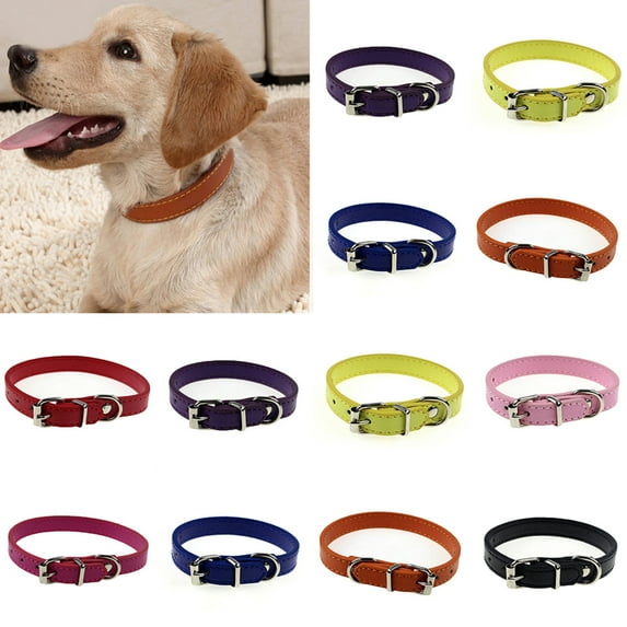 Walbest Leather Cat Collar, Basic Pet Collars for Kitten Puppy Small Dogs Cats Black Yellow Green Pink Red Orange White Coffee Golden Blue Rose