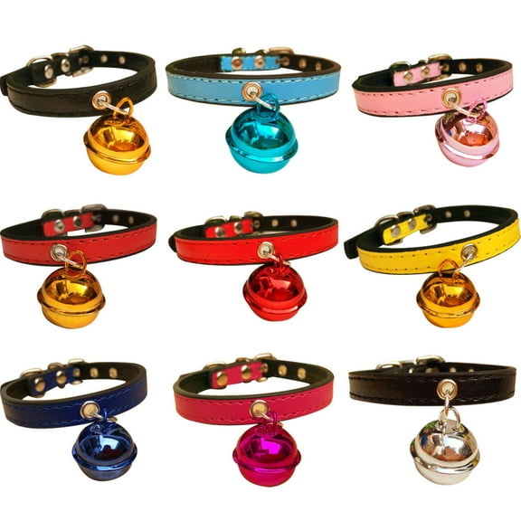 Walbest Leather Cat Collar with Bell Adjustable Small Pet Kitten Collars, 11 Style