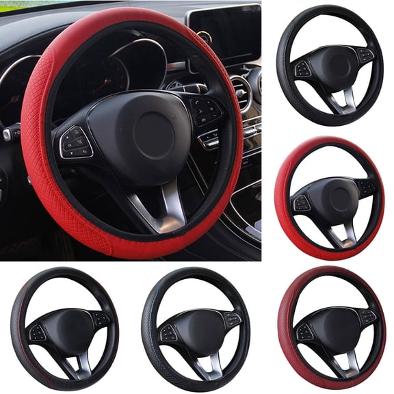 Walbest Leather Steering Wheel Cover, Anti-Slip Sport Car Wheel Wrap, Universal Fit 15 Inch Car /Auto/SUV Steering Wheels, Red