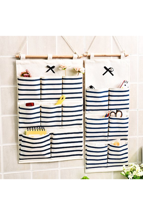 Linen Cotton Fabric Hanging Organizer 6/8 Pockets Wall Door Hanging Storage Bag Home Organizer