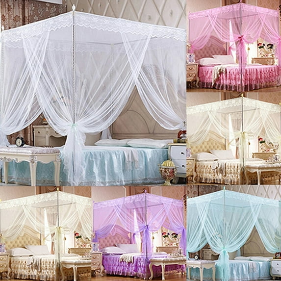 Walbest Luxury Queen Bed Mosquito Net, Romantic Lace Princess Canopy Mosquito Net Frameless for Twin Full Queen King Bed, Elegant Netting