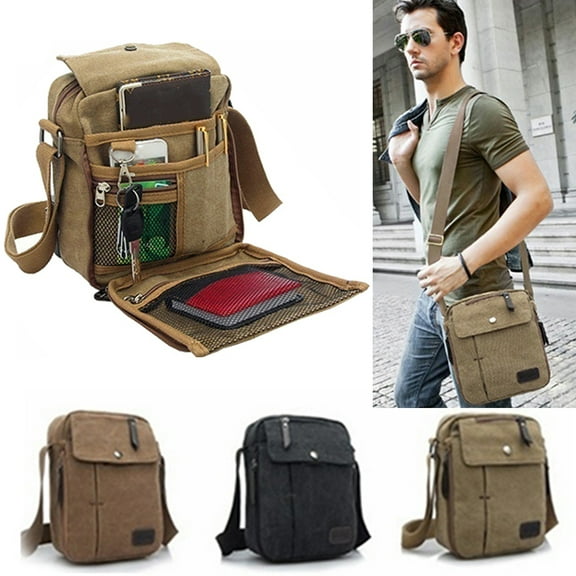 Walbest Men Causal Multifunctional Canvas Messenger Handbag Outdoor Shoulder Sling Bag Travel Bag, Size: 9.06" x 7.87" x 3.54"