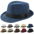 thumbnail image 1 of Walbest Men Solid Color Linen Beach Hat, Outdoor Wide Brim Fedora Felt Hat Panama Cap Boater Summer Beach Sunhat, 1 of 7