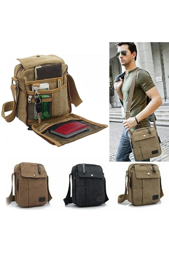 Men's Canvas Messenger & Shoulder Bag, Khaki