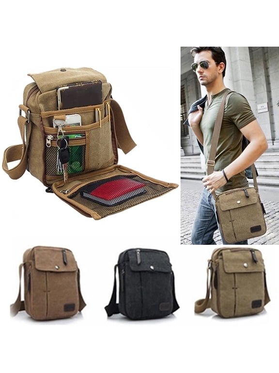 Men's Canvas Messenger & Shoulder Bag, Khaki