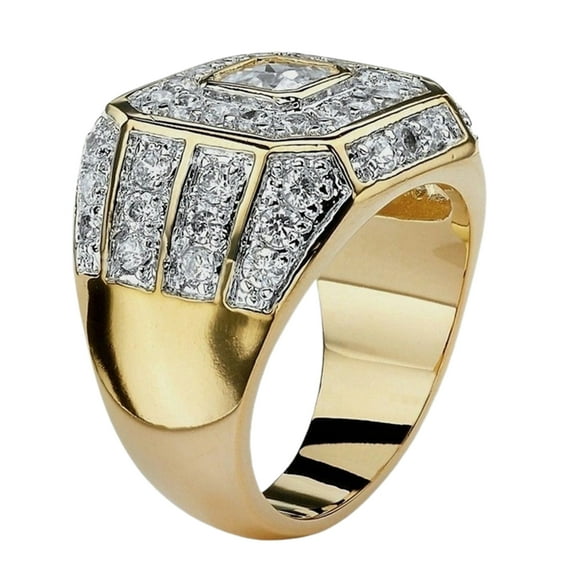 Walbest Men's Jewelry Sparkling Band Ring Hip Hop Simple Fashion 18K Gold Plated Natural Zircon Ring