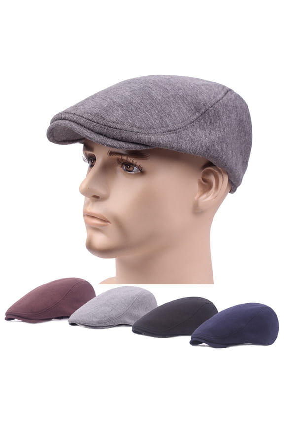 Mens Casual Solid Color Cotton Newsboy Cap Flat Beret Retro Peaked Cap