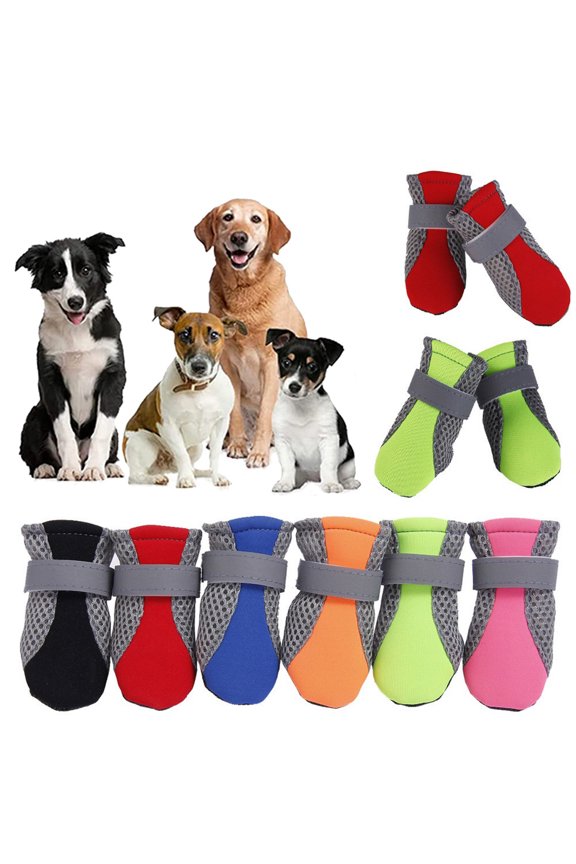 Mesh Dog Boots Reflective Dog Shoes, Breathable Puppy Paw Protector with Soft Anti-Slip Sole, Adjustable Lightweight Outdoor Pet Shoes for Walking Hiking Running, Set of 4, Blue XL