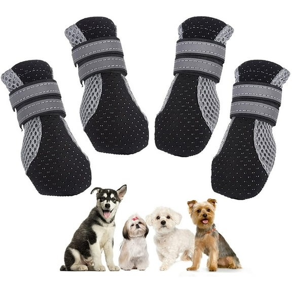 Walbest Mesh Dog Boots Reflective Dog Shoes, Breathable Puppy Paw Protector with Soft Anti-Slip Sole, Adjustable Lightweight Outdoor Pet Shoes for Walking Hiking Running, Set of 4, Black M