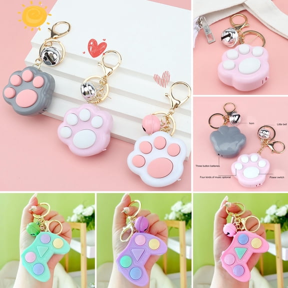 Walbest Mini Fidget Toy Key Chain, Portable Lovely Funny Cat Paw Game Machine Shaped Push Fidget Game Keychain for Children