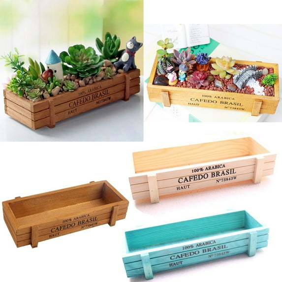 Walbest Miniature Ornament Plant Pot, Bonsai Garden Accessories & Rectangle Wooden Planter Box Garden Yard Flower Succulent Container Planting Pot
