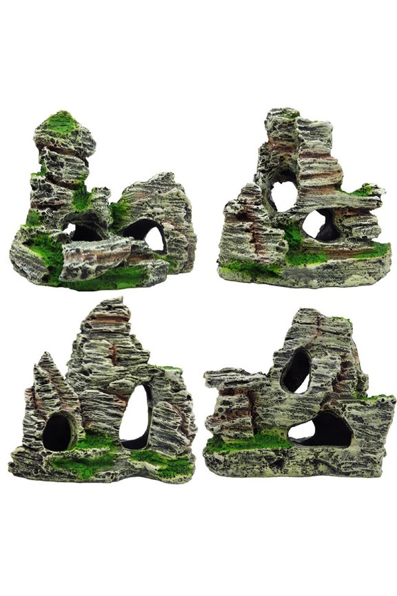 Mountain View Decor Rockery Landscape Rock Hiding Cave Tree Aquarium Ornament Fish Tank Decoration, 4 Style