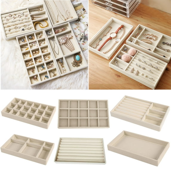 Walbest Multi-grids Jewelry Display Storage Box, Desktop Finishing Makeup Storage Tray, Dustproof Wooden Easy to Clean Jewelry Storage Box, Size: 8.27" x 4.84"