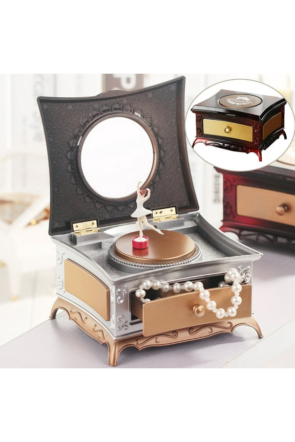 Music Jewelry Box With Pullout Drawer And Round Mirror, Music Box with Dancing Girl, Plastic Creative Dressing Table Jewelry Storage Box, Kids Girls Musical Toy Gift