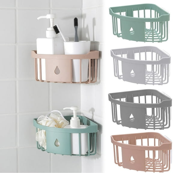 Walbest New Punch-free Wall Hanging Triangle Shelf, Corner Storage Rack Basket Home Kitchen Bathroom Organizer