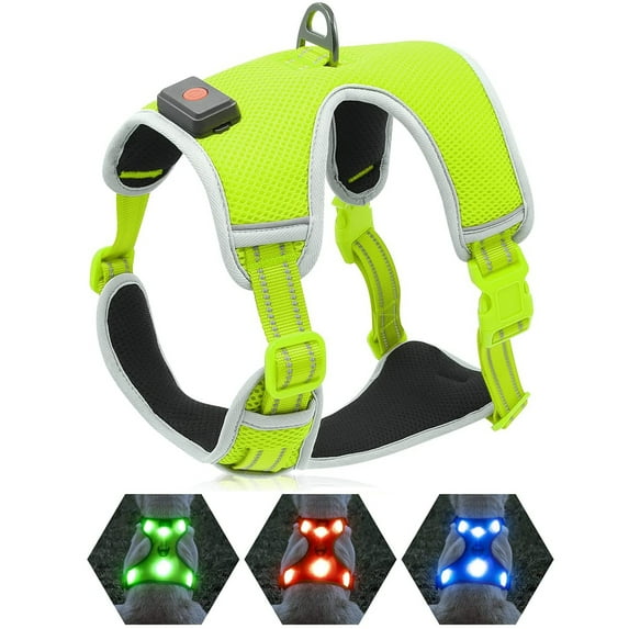 Walbest No Pull Dog Vest Pot with LED Light for Outdoor, Adjustable Belt Padded, Soft Mesh Vest, with Straps & Buckles, Makes Your Dog Visible