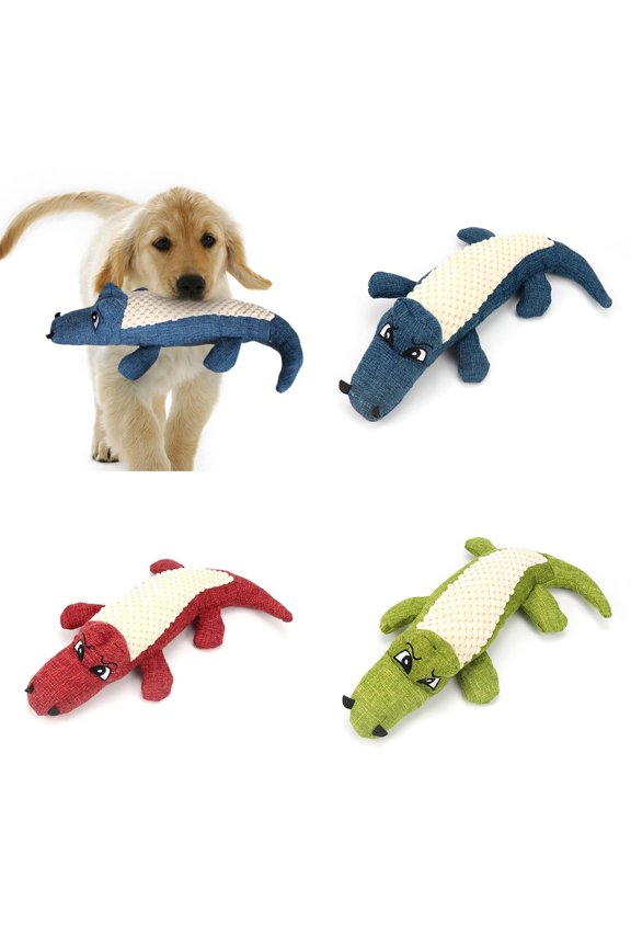 No Stuffing Squeaky Dog Toy, No Stuffless Crinkle Dog Toy, Puppy Chew Toys, Sturdy Dog Toys , Blue Cute Crocodilian