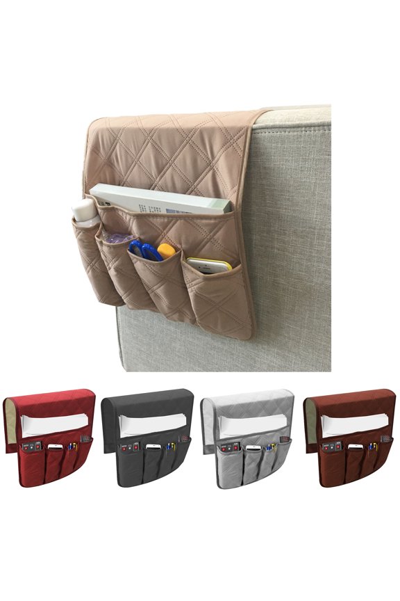 Non-Slip Sofa Armrest Storage Organizer, Waterproof Couch Recliner Remote Control Holder with 5 Pockets Armchair Caddy for Ipad, Phone, Magazines, TV Remote Control