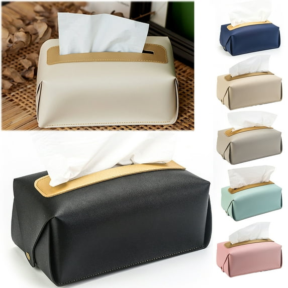 Walbest Nordic Delicate Faux Leather Tissue Box Waterproof Detachable Napkin Case Pouch for Home/Car, Decorative Tissue Bag (Tissue Not Included)