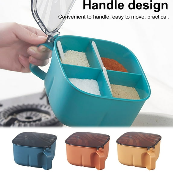 Walbest Nordic Style 4 in 1 Spice Box with Handle Kitchen Accessories Spice Bottle for Household, with 4 Pcs Spoon