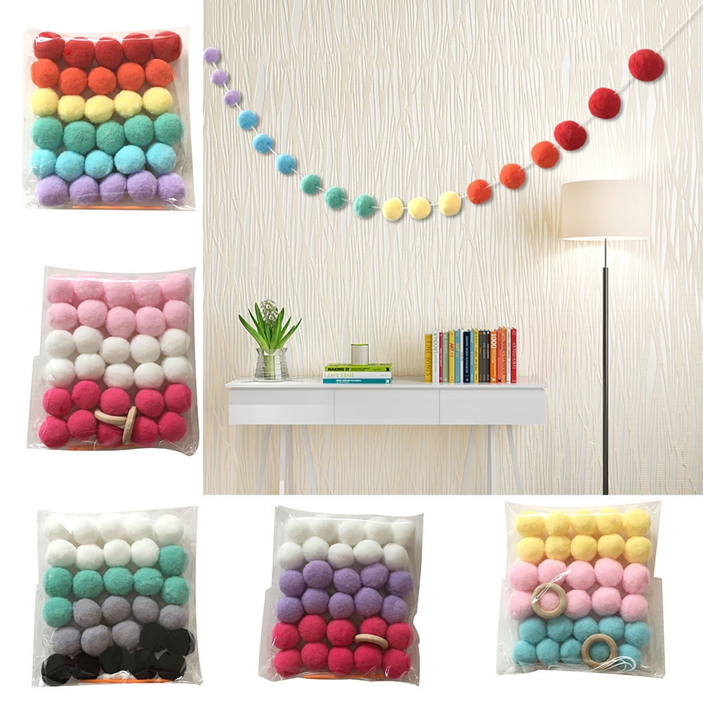 Walbest Nordic Style Multicolor Handmade Wool Felt Ball Garland 30 Pom