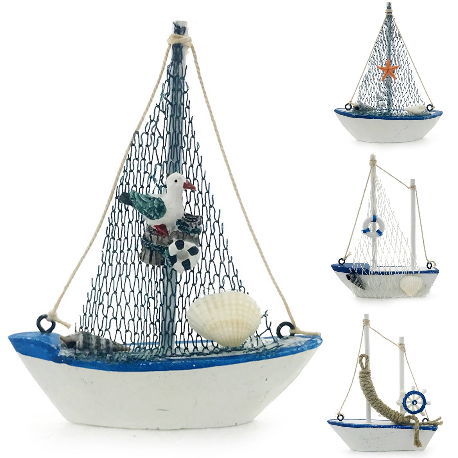 Wooden Sailboat Small Nautical Sail Boat Decor Coastal Beach Themed  Ornaments for Home Bathroom Room Bedroom (H)