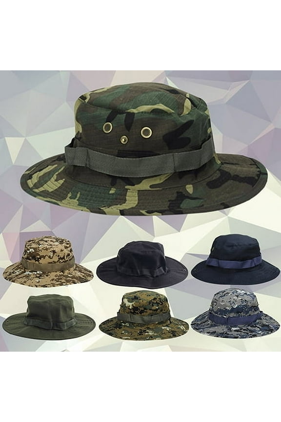 Outdoor Military Sun Hat, Adjustable Draw Rope Fishing Hat Sun Protection Summer Boonie for Man and Women Breathable Bucket Hat for Travel Hiking