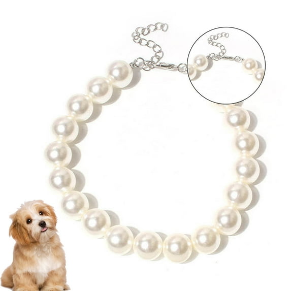 Walbest PEARL DOG NECKLACE JEWELLERY COLLAR FOR SMALL DOGS PUPS WHITE