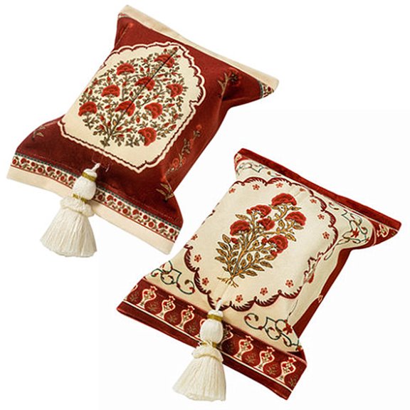 Walbest Paper Towel Holder Soft Touch 2 Colors Vivid Printed Tissue Box, American Polka Cockscomb Flower Red Printed Plush Cotton Tassel Tissue Storage Bag