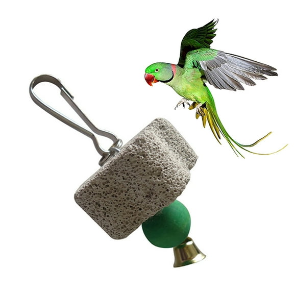 Walbest Parrot Chewing Toy, Bird Beak Grinding Stone with Bell, Lava Block Calcium Supplement Food for African Greys Amazon Conure Eclectus Budgies Parakeet Cockatiel Hamster Chinchilla Rabbit
