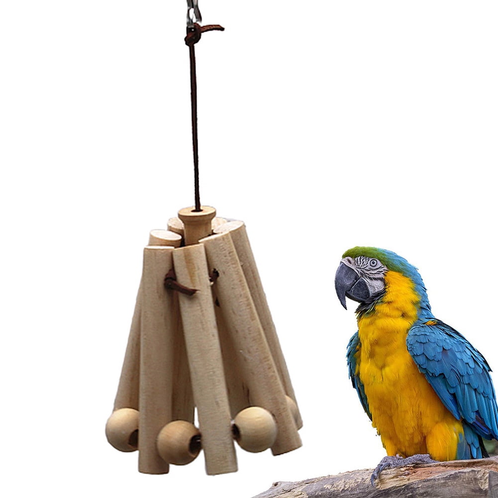 Walbest Parrot Chewing Toys Wooden Bird Stand Hanging Swing Chew Play