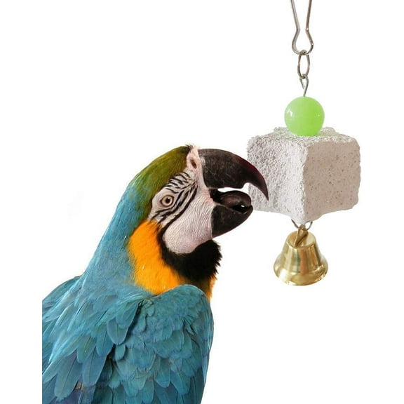 Walbest Parrot Teeth Grinding Stone Hanging Chewing Cage Bell Toy Decoration for Pet Birds