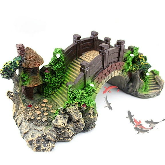 Walbest Pavilion Tree Fish Tank Decoration Aquarium Ornament Poly Resin Bridge Landscape Decor Fish Tank Ornaments, 5.71"L x 2.36"W x 2.16"H