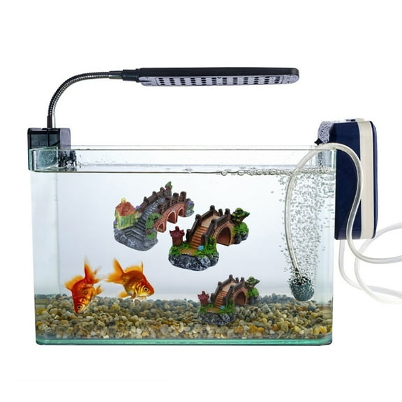 Walbest Pavilion Tree Fish Tank Decoration Aquarium Ornament Poly Resin Bridge Landscape Decor Fish Tank Ornaments