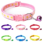 Walbest Pentagram & Reflective Cat Collar with Bell Basic Dog Cat Collar Buckle Adjustable Polyester Cat Dog Collar or Seatbelts