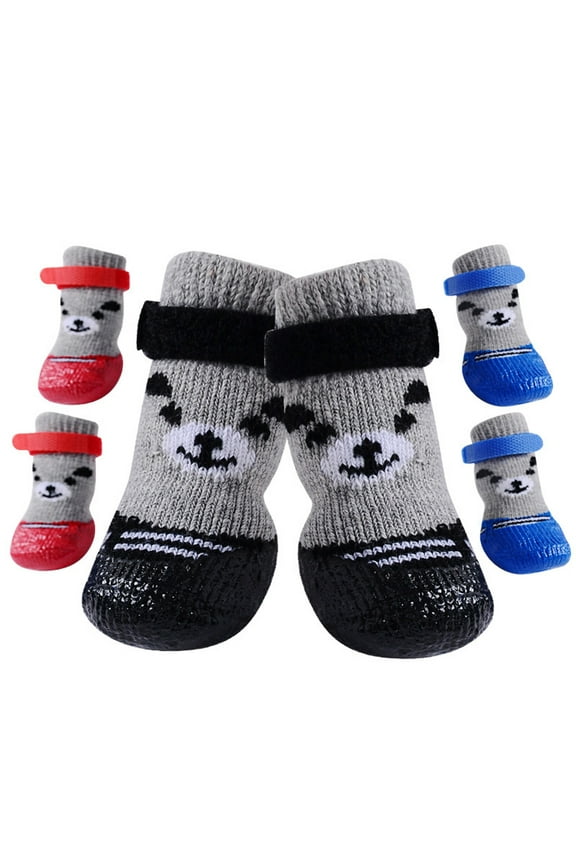 Pet Anti-Slip Knit Dog Cotton Socks & Cat Socks, Anti-Slip Knit Dog Paw Protector & Cat Paw Protector for Indoor Wear, Suitable for Small Medium Large Dogs Cats (4pcs/set)