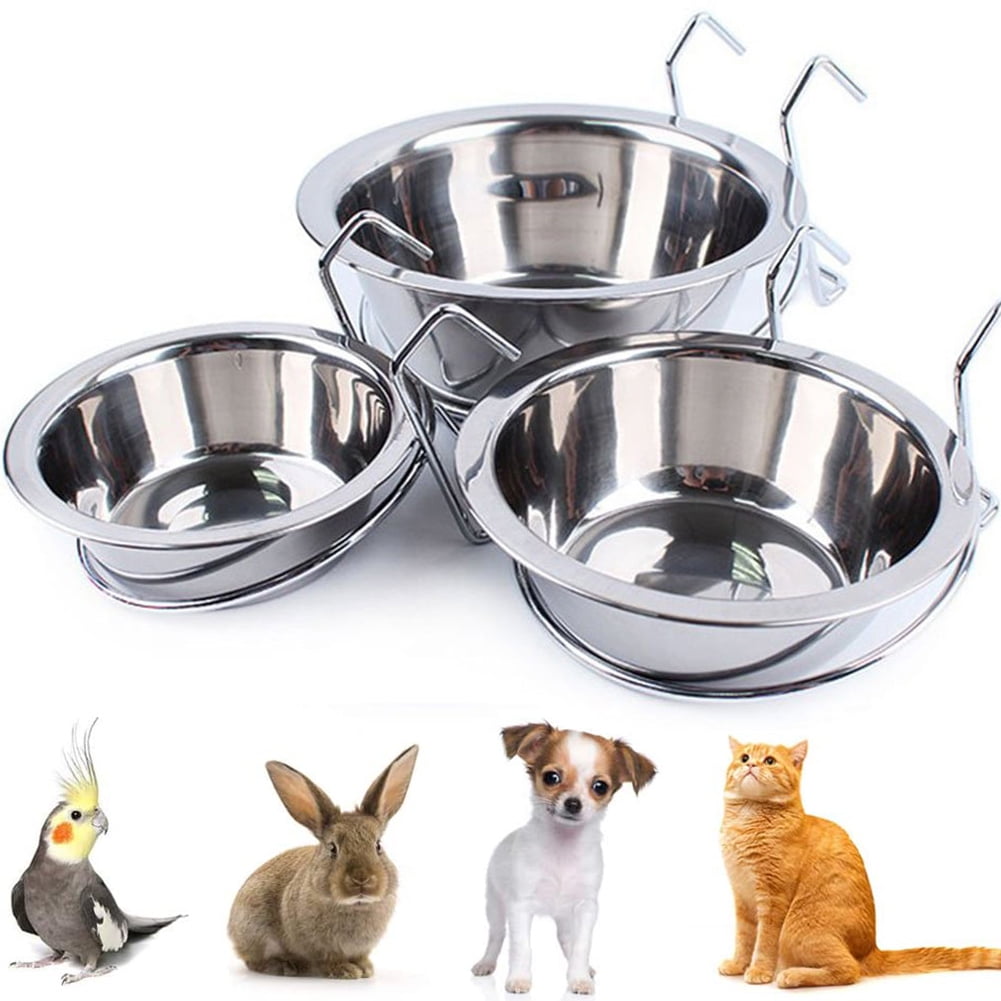 Walbest Pet Bowl Stainless Steel Hanging Food Water Cup Feeder with Hook  Detachable for Dogs Cats Kennel, Bird Parrot Rabbit Cage 